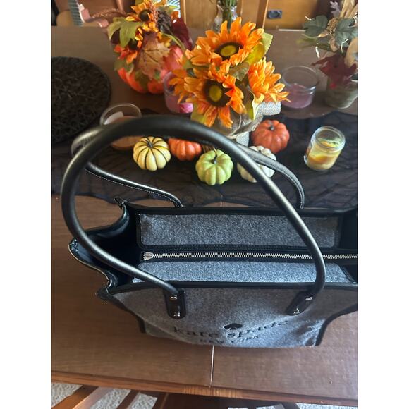 Kate Spade New York Black/Grey Ella Felt and Leather Large Top Zip Tote EUC 499 - Picture 9 of 16